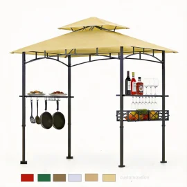 Outdoor Grill Gazebo with Double Tier Canopy & Side Shelves Storage| Metal BBQ Gazebo for Patio Backyard ,Garden, Commercial Use