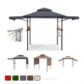 Outdoor Grill Gazebo with Dual Adjustable Side Awnings | Metal BBQ Gazebo Canopy with Extendable Shade Wings for Patio, Backyard & Garden ,US, EU, UK Commercial & Residential Use