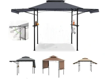 outdoor grill gazebo with double extendable side awnings