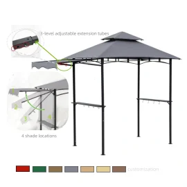 Outdoor Grill Gazebo with Side Extending Adjustable Angle Awning BBQ Shelter Canopy for Patio Backyard Garden