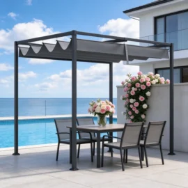 10’x7′ Retractable Pergola Canopy Aluminum   | Metal Retractable Canopy Gazebo Wholesale OEM