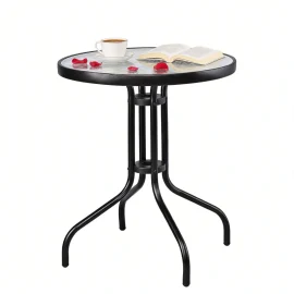Round Tempered Glass Bistro Table Sturdy Metal Frame Outdoor Side Table for Patio Café & Commercial  Wholesale